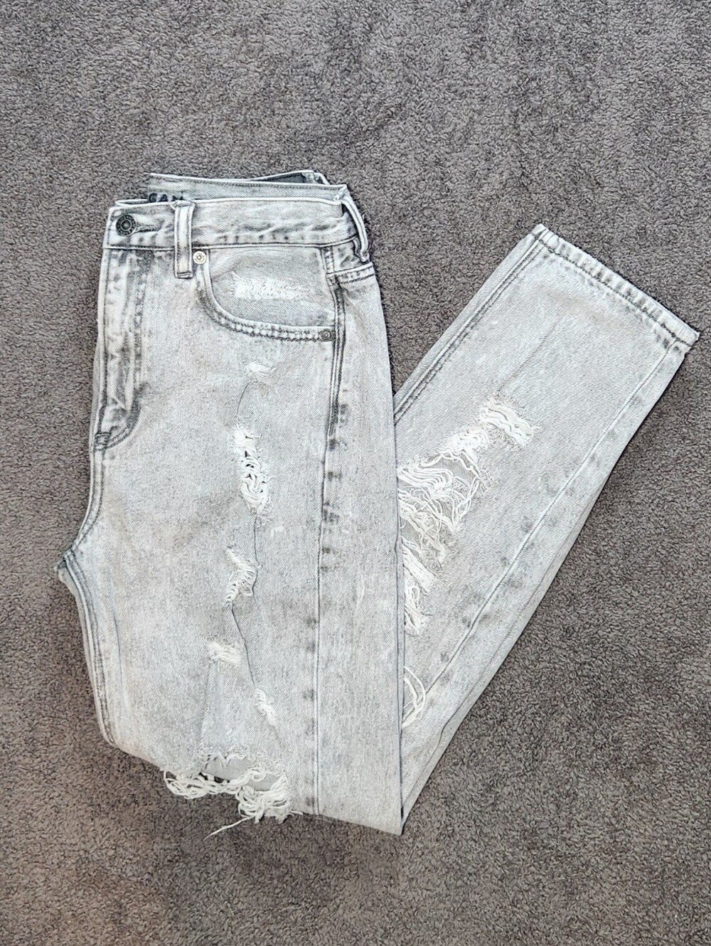 Gray Acid Wash Destroy American Eagle Outfitters Mom Jeans